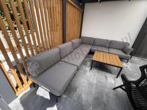 Aranżacja: Sofa modułowa premium na taras ze stali nierdzewnej - szare poduszki olefin, premium - Salve 6 modułów ze stolikiem
