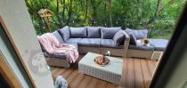 Aranżacja: Stolik kawowy technorattan NILAMITO 90x50 Light Grey