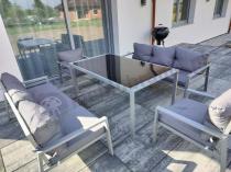 Aranżacja: Szare meble tarasowe metalowe z sofami 175cm i wysokim stołem Sodor Grande - Silver