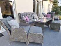 Aranżacja: Szare meble technorattanowe na taras z regulowanymi fotelami Laritto Dining + pufy - Grey