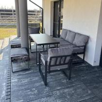 Aranżacja: Szare nowoczesne meble na taras z wysokim stołem i pufami - zestaw dla 7 osób - Panaon Elite Plus Grey