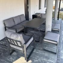 Aranżacja: Szare nowoczesne meble na taras z wysokim stołem i pufami - zestaw dla 7 osób - Panaon Elite Plus Grey