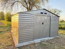 Aranżacja: Szary domek narzędziowy z metalu Agger 340x386cm – Srebrny ciemny GA15