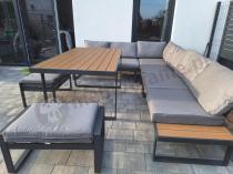 Aranżacja: Szary modułowy narożnik na taras 280x220cm z wysokim stołem Panaon Grey Teak