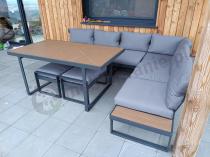 Aranżacja: Szary modułowy narożnik na taras 280x220cm z wysokim stołem Panaon Grey Teak