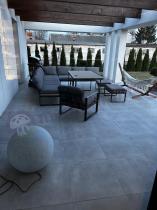 Aranżacja: Szary modułowy narożnik na taras z wysokim stołem 160cm - Panaon Corner XXL - Grey Teak