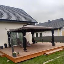Aranżacja: Szary pawilon do ogrodu 4x4 z moskitierą i zasłonami Okapi Max