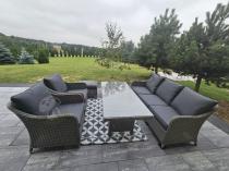 Aranżacja: Szary zestaw mebli ogrodowych - sofa, fotele, pufy i wysoki stół - Novici Dining