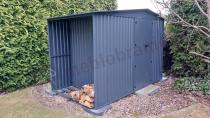 Aranżacja: Szopa ogrodowa z drewutnią z grubej blachy z drzwiami na zawiasach Wartt 300x180x200cm - Antracite A16
