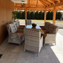 Aranżacja: Technorattanowe meble obiadowe - stół z nogą X + 8 foteli - Laritto Beige