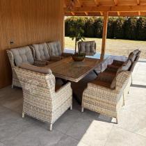 Aranżacja: Technorattanowe meble obiadowe - stół z nogą X + 8 foteli - Laritto Beige