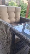 Aranżacja: Technorattanowy komplet mebli z wysokim stołem, sofą 186cm, fotelami i pufami Cofete Dining – Brown Cofete 2.0