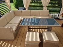 Aranżacja: Technorattanowy narożnik 250x190cm z wysokim stołem na taras Cofete – Natural