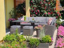 Aranżacja: Technorattanowy narożnik ogrodowy 250x190xm + pufy Cofete Anthracite