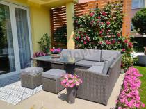 Aranżacja: Technorattanowy narożnik ogrodowy 250x190xm + pufy Cofete Anthracite