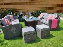 Aranżacja: Technorattanowy narożnik ogrodowy 250x190xm + pufy Cofete Anthracite