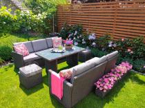 Aranżacja: Technorattanowy narożnik ogrodowy 250x190xm + pufy Cofete Anthracite