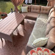 Aranżacja: Technorattanowy narożnik ogrodowy z wysokim stołem polywood Perata Corner Natural Polywood