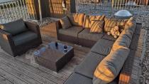 Aranżacja: Wypoczynkowe meble z technorattanu LIGURITO VIII Brown Elite & Grey + fotel