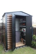 Aranżacja: Wzmacniany domek narzędziowy metalowy Dettel Plus 180x120x205cm - drzwi na zawiasach - Wooden