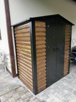 Aranżacja: Wzmacniany domek narzędziowy metalowy Dettel Plus 180x120x205cm - drzwi na zawiasach - Wooden