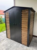 Aranżacja: Wzmacniany domek narzędziowy metalowy Dettel Plus 180x120x205cm - drzwi na zawiasach - Wooden