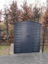 Aranżacja: Wzmacniany domek narzędziowy metalowy Dettel Plus 180x180x205cm - drzwi na zawiasach - Antracite A16