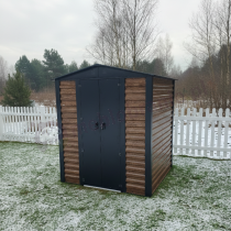 Aranżacja: Wzmacniany domek narzędziowy metalowy Dettel Plus 180x180x205cm - drzwi na zawiasach - Wooden