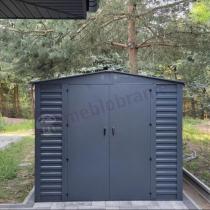 Aranżacja: Wzmacniany domek narzędziowy metalowy Dettel Plus 240x240x205cm - drzwi na zawiasach - Antracite A16