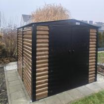 Aranżacja: Wzmacniany domek narzędziowy metalowy Dettel Plus 240x240x205cm - drzwi na zawiasach - Wooden