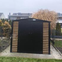 Aranżacja: Wzmacniany domek narzędziowy metalowy Dettel Plus 240x240x205cm - drzwi na zawiasach - Wooden