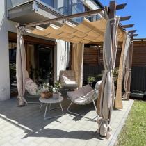 Aranżacja: Zadaszenie na taras z zasłonami 3x3m Pergola Kirn - Cream Wood