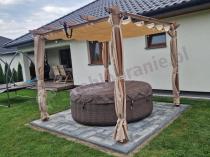 Aranżacja: Zadaszenie na taras z zasłonami 3x3m Pergola Kirn - Cream Wood