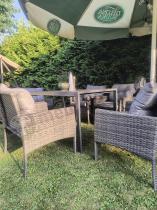 Aranżacja: Zestaw mebli obiadowych na taras - stół 140cm + 6 foteli technorattanowych