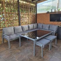 Aranżacja: Zestaw mebli ogrodowych metalowych ze stołem 160cm i pufami Sodor Corner XXL - Silver