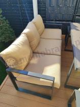 Aranżacja: Zestaw mebli tarasowych - sofa 175cm, 2 fotele, 2 pufy, stolik szklany blat - Panaon Elite Plus Beige