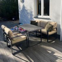 Aranżacja: Zestaw mebli tarasowych - sofa 175cm, 2 fotele, stolik szklany blat - Panaon Dining Elite Beige