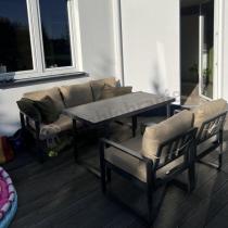 Aranżacja: Zestaw mebli tarasowych - sofa 175cm, 2 fotele, stolik szklany blat - Panaon Dining Elite Beige