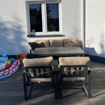 Aranżacja: Zestaw mebli tarasowych - sofa 175cm, 2 fotele, stolik szklany blat - Panaon Dining Elite Beige