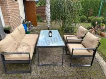 Aranżacja: Zestaw mebli tarasowych - sofa 175cm, 2 fotele, stolik szklany blat - Panaon Dining Elite Beige