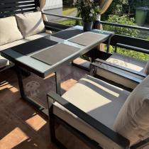 Aranżacja: Zestaw mebli tarasowych - sofa 175cm, 2 fotele, stolik szklany blat - Panaon Dining Elite Light Beige