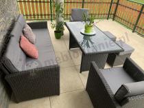 Aranżacja: Zestaw mebli z sofą 186cm, wysokim stołem, fotelami i pufami Cofete Dining – Anthracite