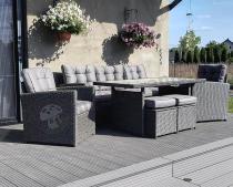 Aranżacja: Zestaw mebli z sofą 186cm, wysokim stołem, fotelami i pufami Cofete Dining – Anthracite Cofete 2.0