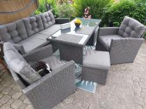 Aranżacja: Zestaw mebli z sofą 186cm, wysokim stołem, fotelami i pufami Cofete Dining – Anthracite Cofete 2.0