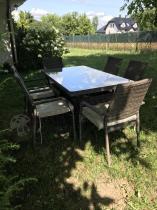 Aranżacja: Zestaw mebli z technorattanu dla 6 osób Lautaro Double Brown
