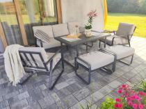 Aranżacja: Zestaw metalowych mebli ogrodowych - sofa, 2 fotele, pufy i stół 120cm Ater Dining - Beige