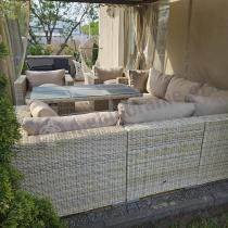 Aranżacja: Zestaw narożny technorattan LIGURITO IX Plus Beige + 2 fotele