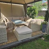 Aranżacja: Zestaw narożny technorattan LIGURITO IX Plus Beige + 2 fotele
