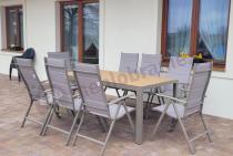 Aranżacja: Zestaw stół i 8 regulowanych krzeseł - Kanbery Wood Taupe 8+1