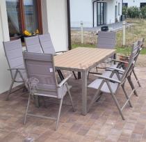 Aranżacja: Zestaw stół i 8 regulowanych krzeseł - Kanbery Wood Taupe 8+1